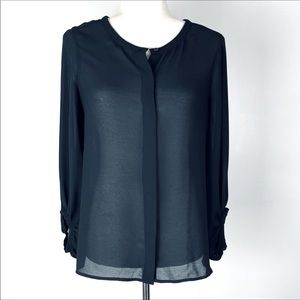 Loft, black button up blouse. Long sleeve, very sheer, very sexy.